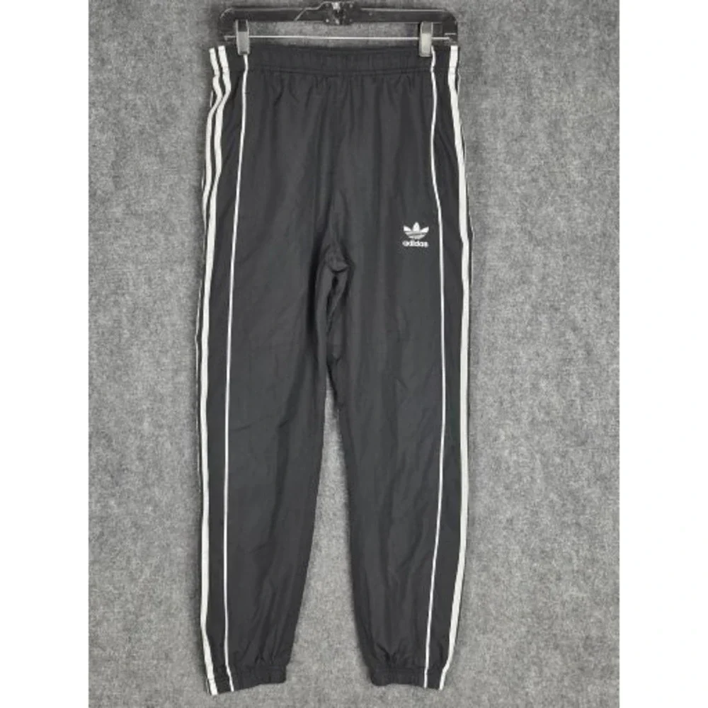 Adidas Men's Black Track Pants Joggers White Stripes Zip‎ Pockets Size M Classic